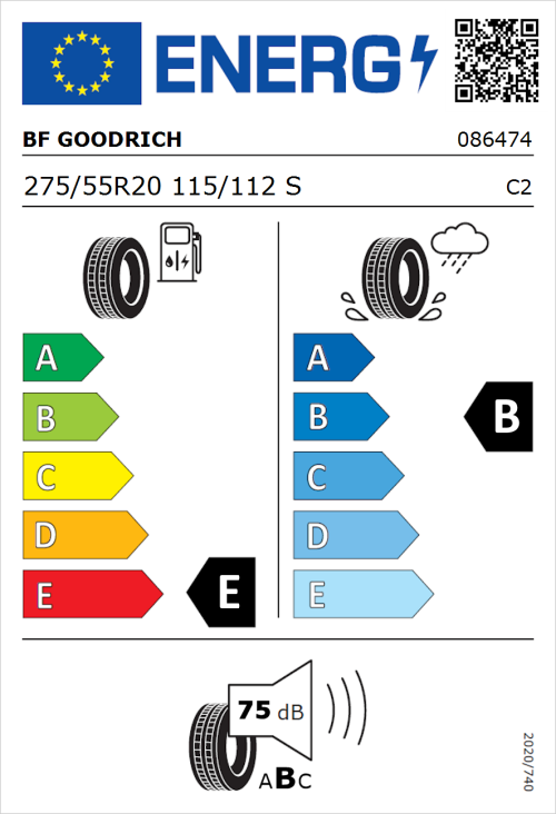 Tyre Label for BF Goodrich All Terrain T/A KO2 275/55R20 115/112S