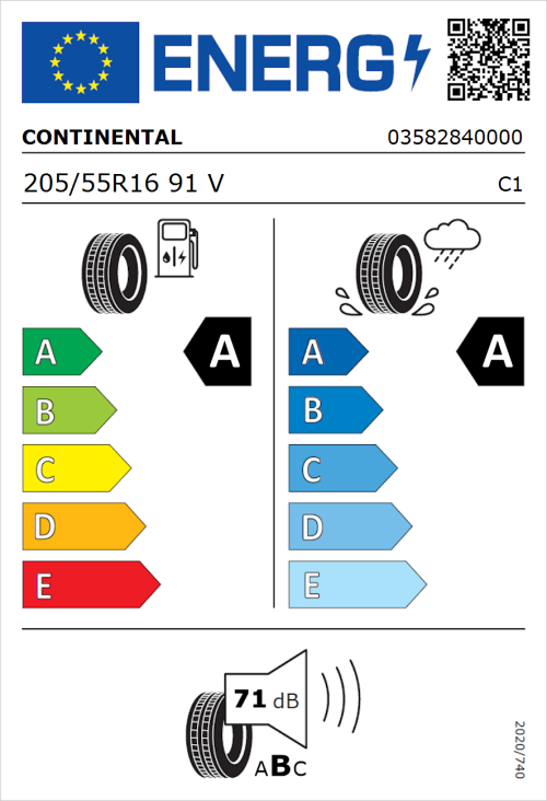 Tyre Label for Continental EcoContact 6 205/55R16 91V