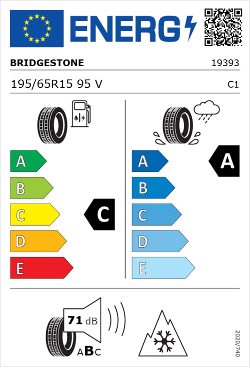 Tyre Label for Bridgestone Weather Control A005 EVO 195/65R15 95V