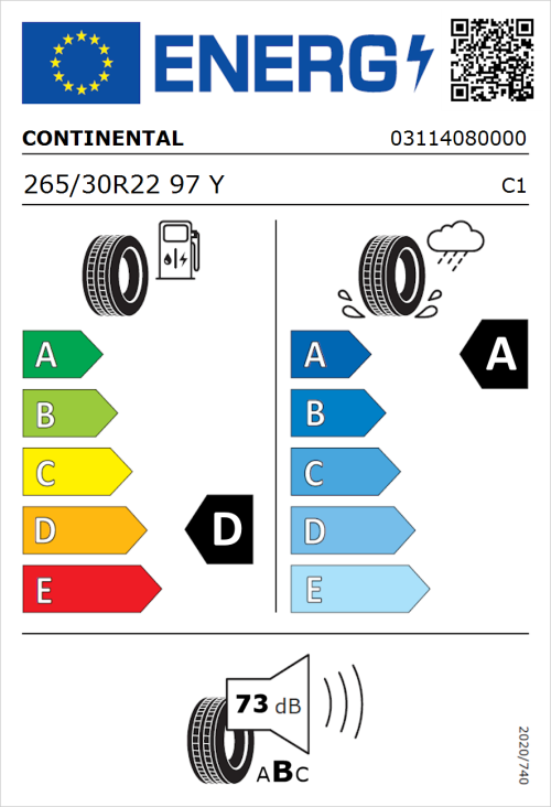 Tyre Label for Continental SportContact 7 265/30R22 97Y