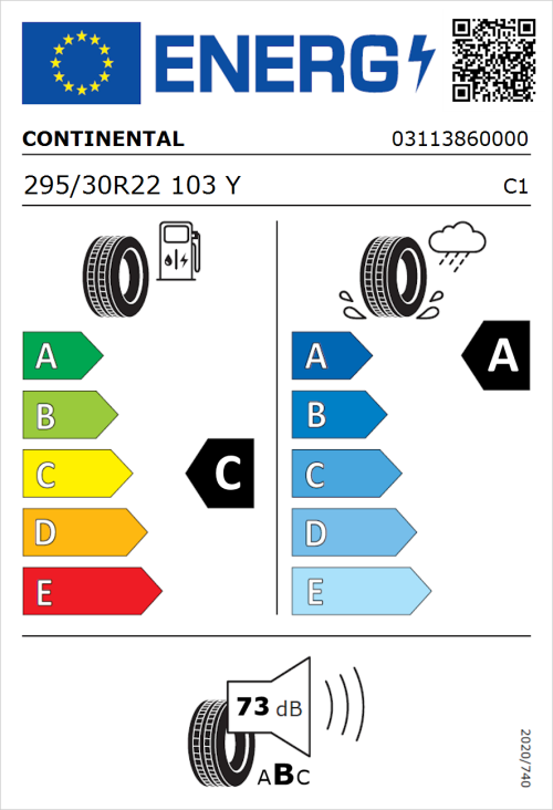 Tyre Label for Continental SportContact 7 295/30R22 103Y