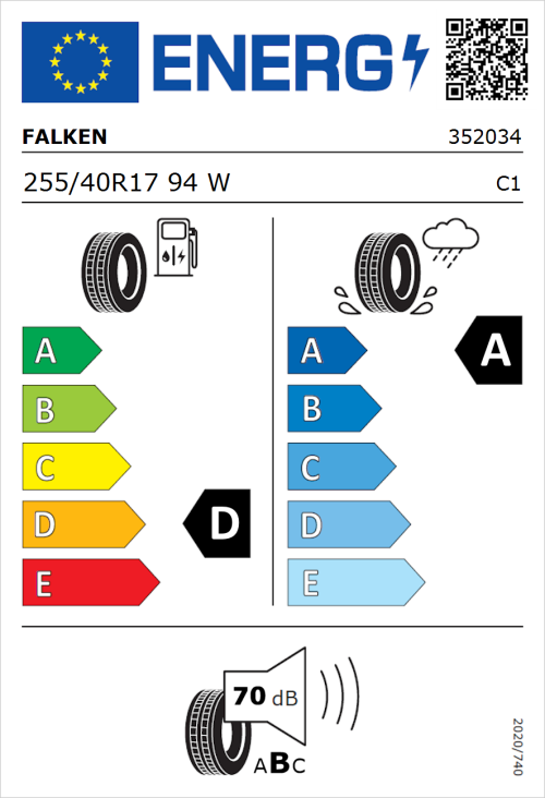 Tyre Label for Falken Ziex  ZE310 Ecorun 255/40R17 94W