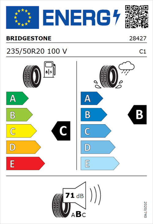 Tyre Label for Bridgestone Alenza 001 235/50R20 100V