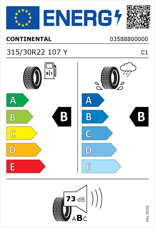 Tyre Label for Continental PremiumContact 6 315/30R22 107Y