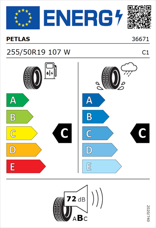 Tyre Label for Petlas Explero PT431 H/T 255/50R19 107W