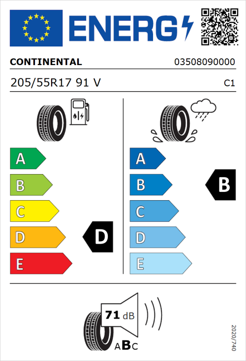 Tyre Label for Continental ContiPremiumContact 2 205/55R17 91V